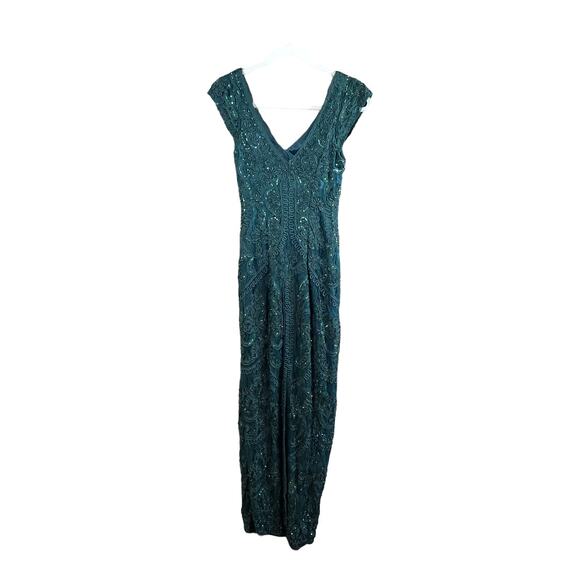Sue Wong Nocturne Cap Sleeve V-neck Beaded Lace Formal Evening Gown Women's 2 - Picture 3 of 5